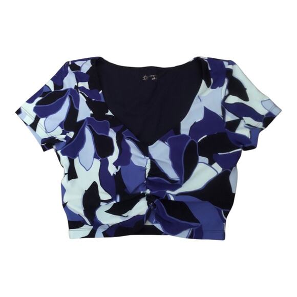 OFFLINE by aerie NWOT Women’s Real Me Ruched Crop T Shirt Small Blue Black Print - Picture 3 of 10
